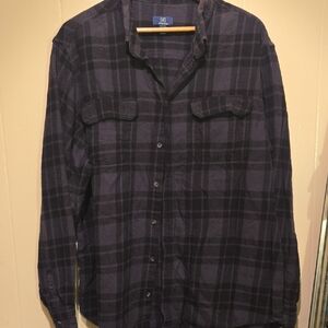 George Men's Casual Button Down Shirt - Black and Grey Plaid